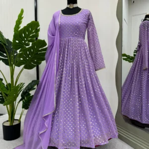 Designer Georgette Gown with 9MM Sequin & Lace Dupatta