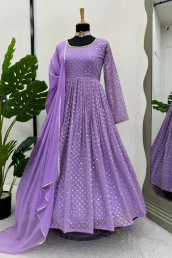 Designer Georgette Gown with 9MM Sequin & Lace Dupatta