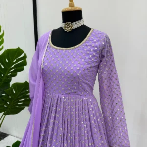 Designer Georgette Gown with 9MM Sequin & Lace Dupatta