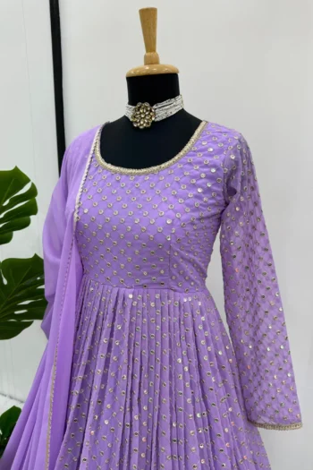 Designer Georgette Gown with 9MM Sequin & Lace Dupatta