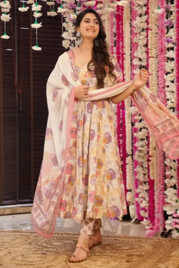 Soft Cotton Anarkali Suit Set with Dupatta for Women