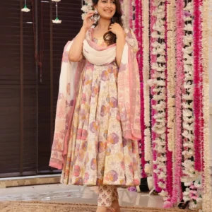Soft Cotton Anarkali Suit Set with Dupatta for Women