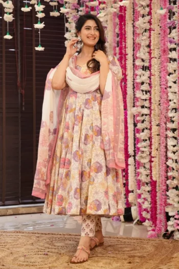 Soft Cotton Anarkali Suit Set with Dupatta for Women