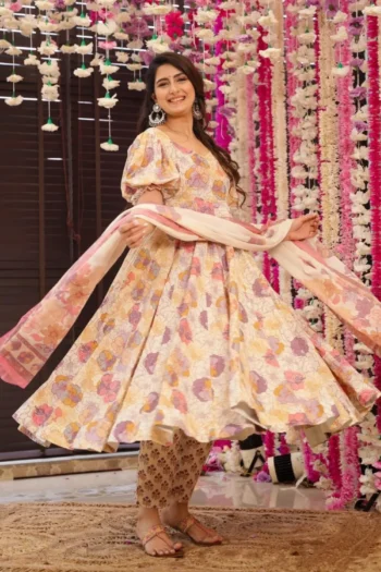 Soft Cotton Anarkali Suit Set with Dupatta for Women