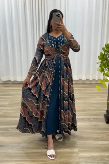 Royal Wine Hand Embroidered Rayon Gown – Party Wear Gown