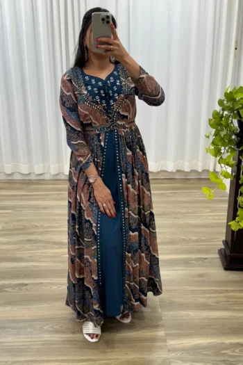 Royal Wine Hand Embroidered Rayon Gown – Party Wear Gown