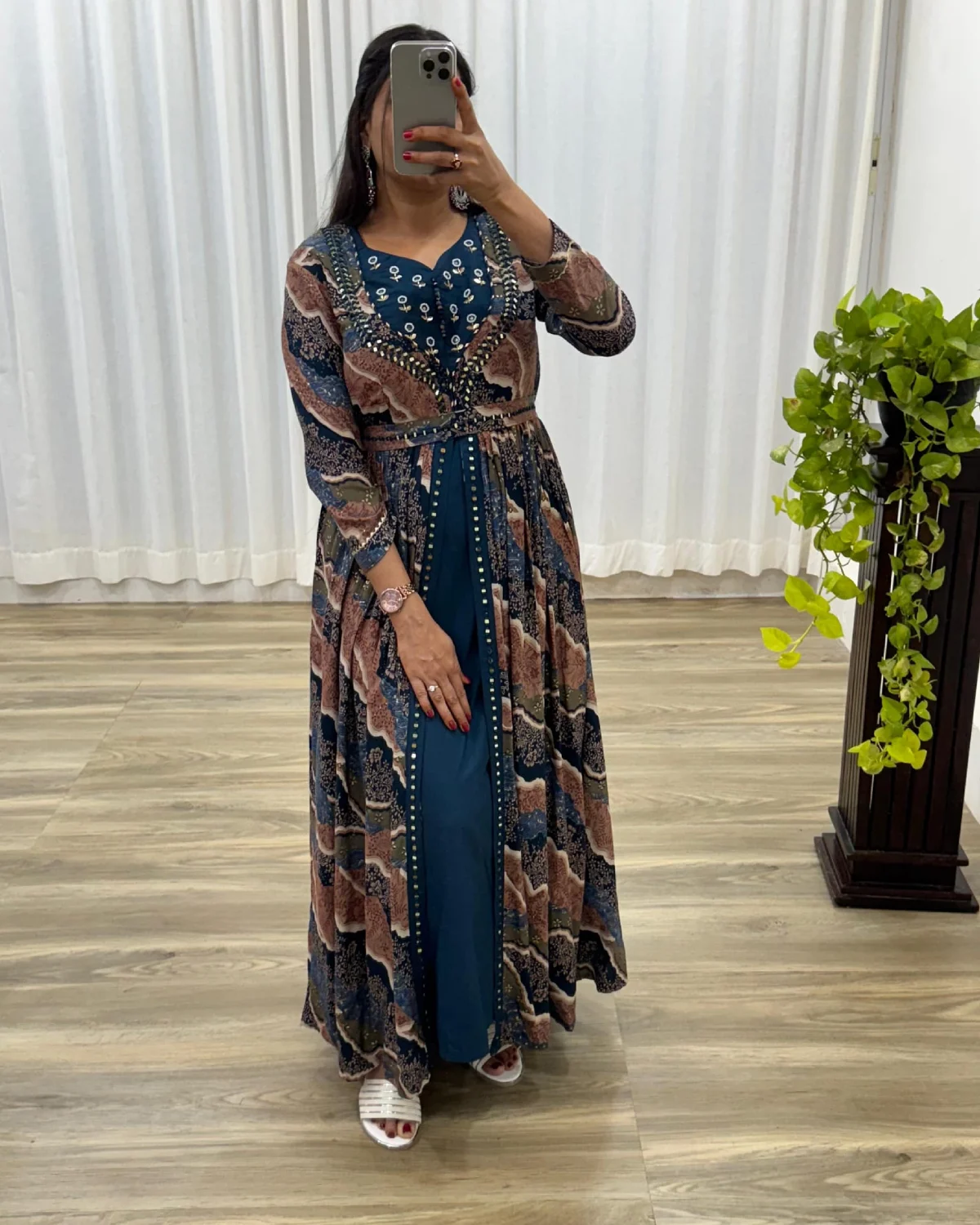 Royal Wine Hand Embroidered Rayon Gown – Party Wear Gown