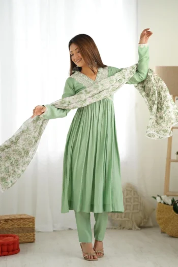 Premium Romansilk Chanderi Nyra Kurta Set with Sequence Work