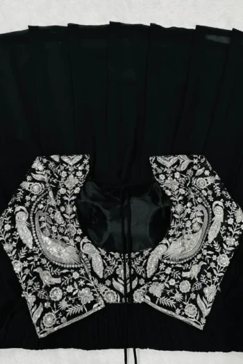 Premium Black Faux Georgette Gown with Sequin Thread Embroidery