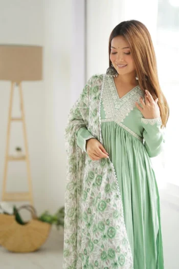 Premium Romansilk Chanderi Nyra Kurta Set with Sequence Work