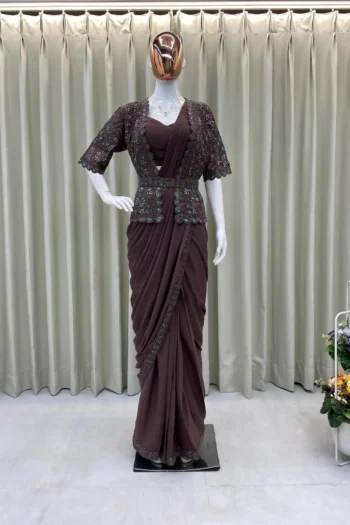 Starshine Sequin Georgette Saree with Embroidered Koti & Blouse
