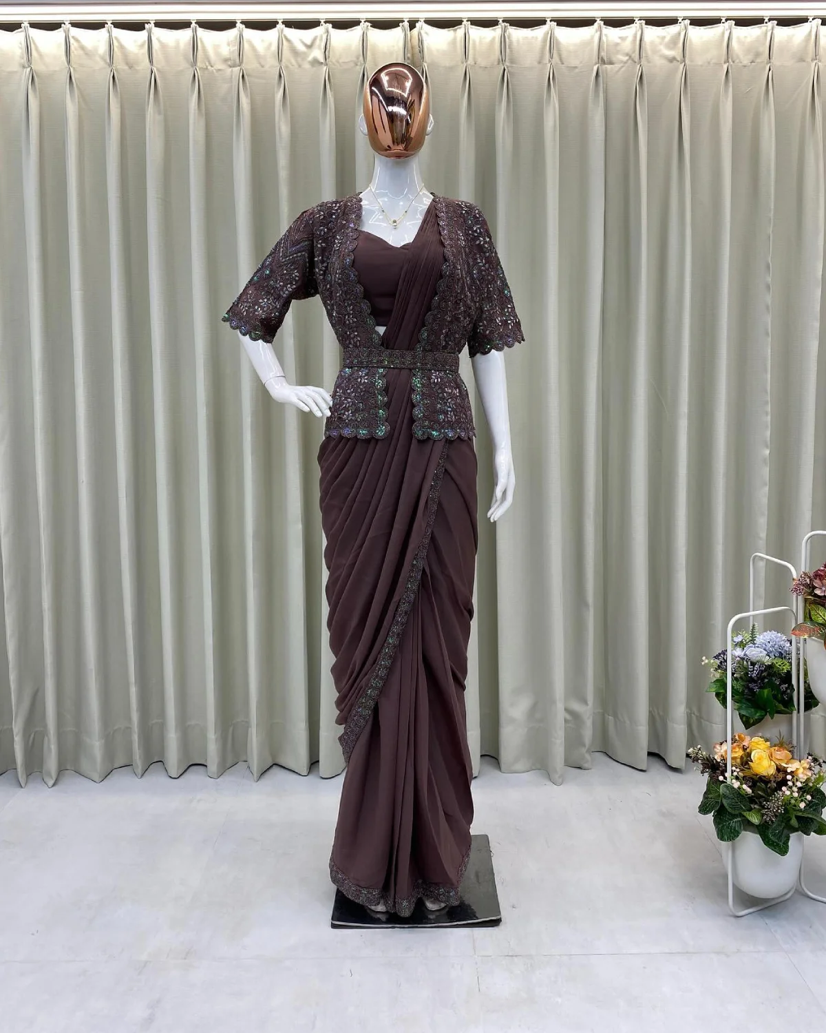 Starshine Sequin Georgette Saree with Embroidered Koti & Blouse