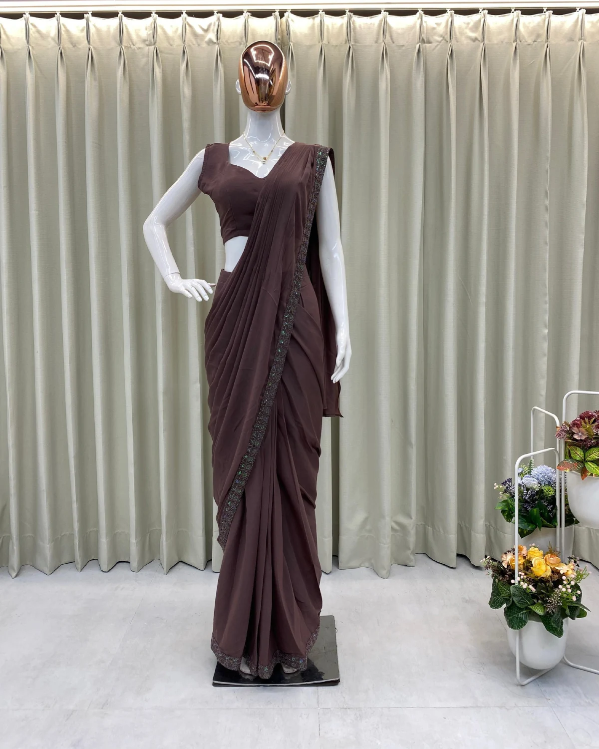 Starshine Sequin Georgette Saree with Embroidered Koti & Blouse