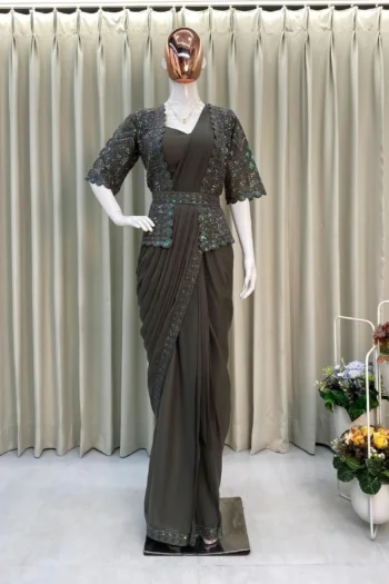 Starshine Sequin Georgette Saree with Embroidered Koti & Blouse