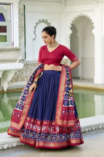 Preyasi Patola Print Tussar Silk Lehenga with Gota Dupatta