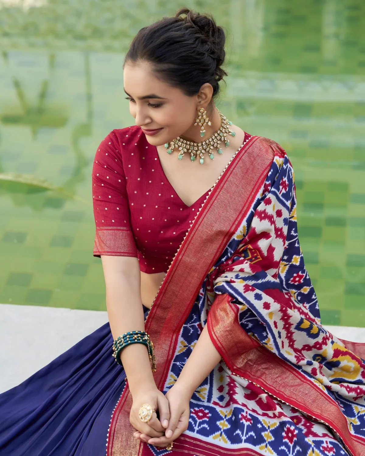 Preyasi Patola Print Tussar Silk Lehenga with Gota Dupatta