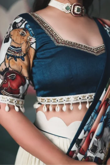 Kalamkari Chinon Lehenga Choli with Maggam Handwork