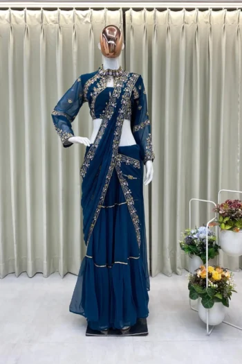 Glorious : Wedding Faux Georgette Lehenga Saree Mirror Work