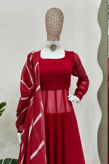 Red Faux Georgette Plazzo Set with Digital Dupatta