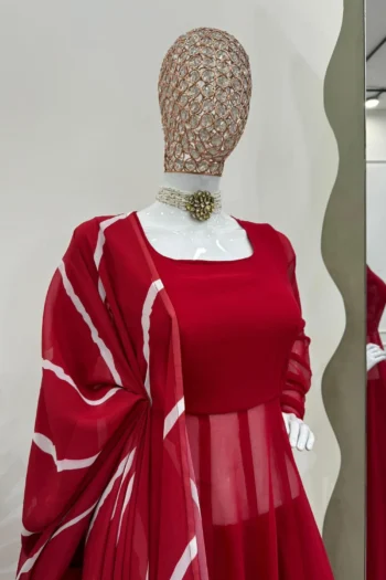 Red Faux Georgette Plazzo Set with Digital Dupatta