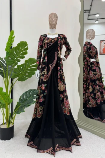 Radiant Faux Georgette Shrug Saree with Sequin Thread Work