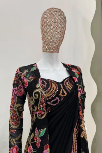 Radiant Faux Georgette Shrug Saree with Sequin Thread Work