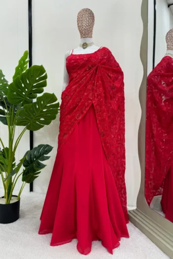 Glimmer Grace Partywear Lehenga Saree in Faux Georgette