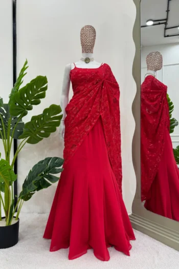 Glimmer Grace Partywear Lehenga Saree in Faux Georgette