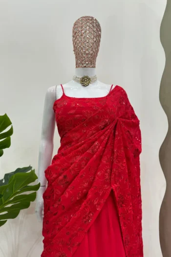 Glimmer Grace Partywear Lehenga Saree in Faux Georgette