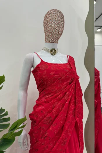 Glimmer Grace Partywear Lehenga Saree in Faux Georgette