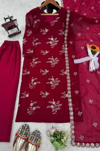 Sequin Saga – Crunchy Silk Kurta Pant Dupatta Set