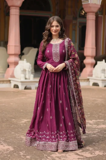Stunning Chinon Gown & Kalamkari Dupatta – Ready to Wear Set
