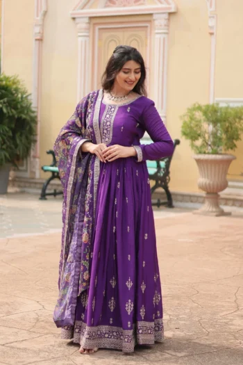 Stunning Chinon Gown & Kalamkari Dupatta – Ready to Wear Set
