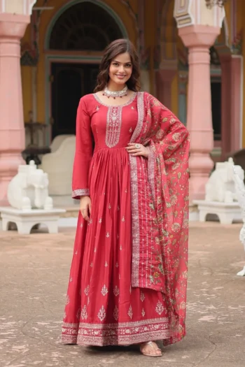 Stunning Chinon Gown & Kalamkari Dupatta – Ready to Wear Set
