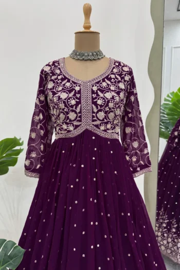 Royal Purple Georgette Gown with Sequin Thread Work Set