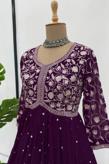 Royal Purple Georgette Gown with Sequin Thread Work Set