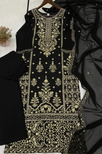 Black Faux Georgette Sequin Embroidered Salwar Suit Set