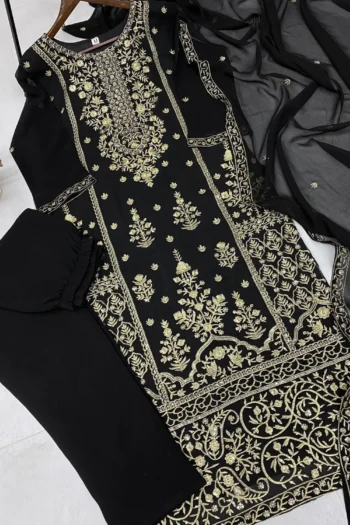 Black Faux Georgette Sequin Embroidered Salwar Suit Set