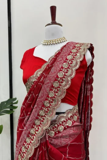 Royal Red Silk Saree with Sequin Lace for Weddings