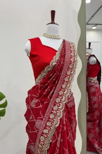 Royal Red Silk Saree with Sequin Lace for Weddings