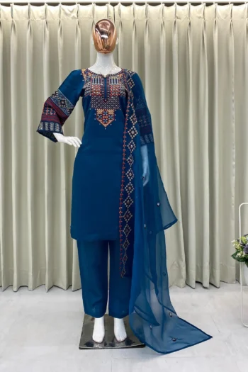 Roman Silk Bollywood Party Salwar Suit with Foil Sequin Work