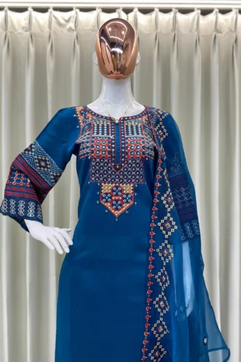 Roman Silk Bollywood Party Salwar Suit with Foil Sequin Work