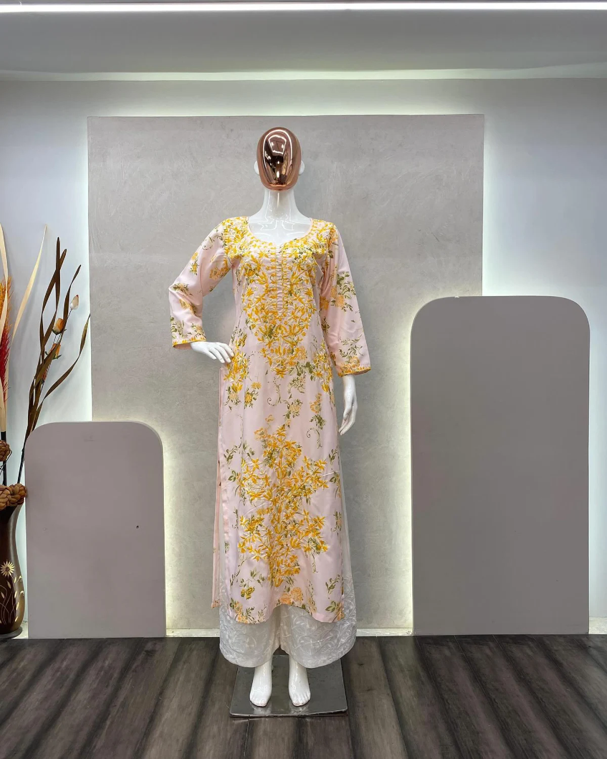 Comfort Fit White Kurta Plazzo Set with Cotton Thread Detailing