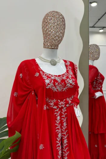 Royal Red Designer Sharara Plazzo Suit in Faux Georgette