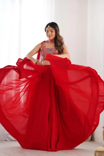 Red Blooming Georgette Party Wear Lehenga Choli with Dupatta