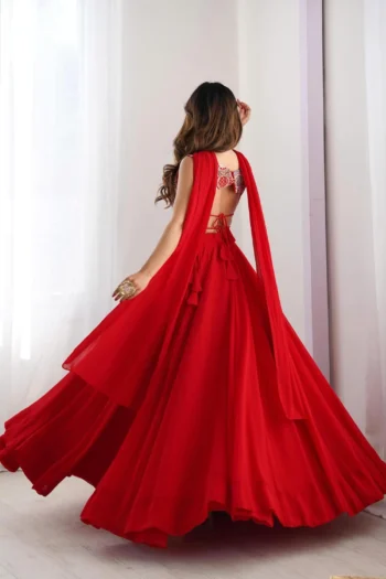 Red Blooming Georgette Party Wear Lehenga Choli with Dupatta