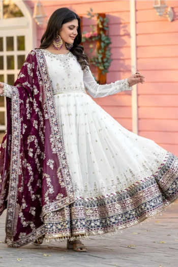 Party Wear Sparkle Faux Georgette Anarkali Gown with Dupatta