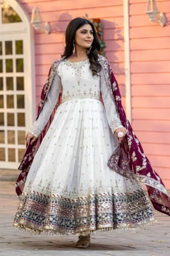 Party Wear Sparkle Faux Georgette Anarkali Gown with Dupatta