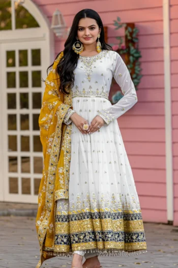 Party Wear Sparkle Faux Georgette Anarkali Gown with Dupatta