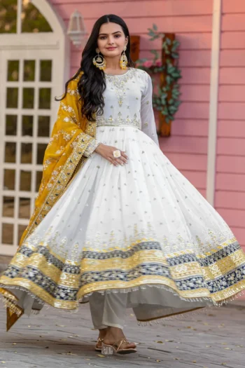 Party Wear Sparkle Faux Georgette Anarkali Gown with Dupatta
